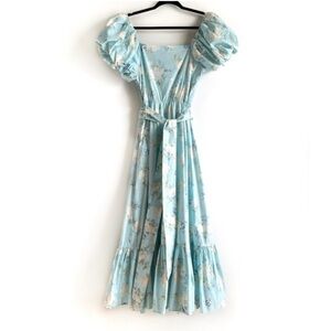 LoveShackFancy x Target Estelle Blue Yellow Floral Puff Sleeve Dress Size 8